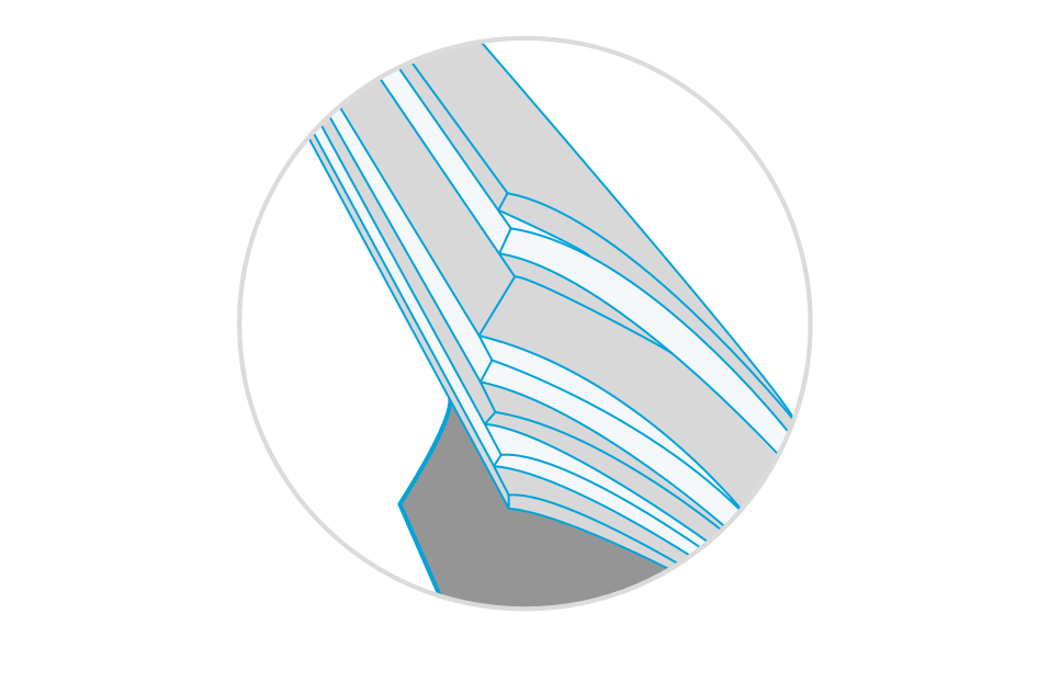 A close-up 3d cross-section illustration of the internal layers of a Hobas pipe's wall structure